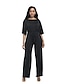 voordelige Dames jumpsuits &amp; rompers-Dames Grote maten Dagelijks Strakke ronde hals Zwart Paars Rood Jumpsuit Onesie, Effen Strik L XL XXL Katoen Halve mouw Lente Herfst