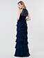 cheap Prom Dresses-Sheath / Column Elegant Dress Holiday Cocktail Party Floor Length Sleeveless Illusion Neck Chiffon with Pleats Tiered 2024