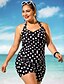 cheap Women&#039;s Swimwear &amp; Bikinis-Women&#039;s Swimwear One Piece Plus Size Swimsuit Print Floral White Light Green Red Blue Orange Plunging Neck Bathing Suits Vintage