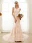 cheap Wedding Dresses-Mermaid / Trumpet Wedding Dresses V Neck Court Train Lace Tulle Regular Straps Wedding Dress in Color Floral Lace See-Through with Buttons Beading Appliques 2020