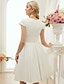 cheap Wedding Dresses-Little White Dresses Wedding Dresses Knee Length A-Line Short Sleeve Jewel Neck Satin With Sash / Ribbon 2023 Winter Bridal Gowns