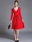preiswerte strickkleid-Damen Ausgehen Street Schick Baumwolle Swing Strickware Kleid - Gefaltet, Solide Knielang V-Ausschnitt Rot