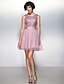 cheap Special Occasion Dresses-A-Line Fit &amp; Flare Sparkle &amp; Shine Beaded &amp; Sequin Cocktail Party Prom Dress Scoop Neck Sleeveless Short / Mini Tulle Sequined with Sequin