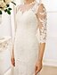 cheap Wedding Dresses-Mermaid / Trumpet Wedding Dresses Jewel Neck Court Train Tulle All Over Floral Lace 3/4 Length Sleeve Floral Lace See-Through Beautiful Back with Buttons 2022