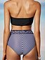cheap Women&#039;s Swimwear &amp; Bikinis-Women&#039;s Sports High Rise Tankini Swimsuit Striped Halter Neck Swimwear Bathing Suits Black