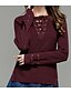 preiswerte Damen Pullover-Damen Alltag Solide Langarm Standard Pullover, V-Ausschnitt Herbst Rote / Kamel / Wein L / XL / XXL / Mit Schleife