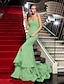 cheap Evening Dresses-Mermaid / Trumpet Celebrity Style Inspired by Emmy Holiday Cocktail Party Formal Evening Dress Strapless Sleeveless Sweep / Brush Train Chiffon with Ruffles Split Front 2021