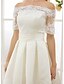 baratos Vestidos de Casamento-A-Line Wedding Dresses Off Shoulder Short / Mini Satin Half Sleeve Formal Casual Illusion Detail with Sashes / Ribbons Appliques 2022
