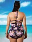 cheap Women&#039;s Swimwear-Women&#039;s Swimwear Bikini Plus Size Swimsuit Print Floral Wine Black White Halter Neck Bathing Suits Vintage