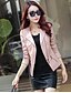 cheap Women&#039;s Jackets-Women&#039;s Faux Leather Jacket Daily Fall Short Coat Simple Casual Jacket Long Sleeve Solid Colored Pure Color Black Pink Light Blue / Plus Size