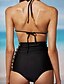 cheap Bikinis-Women&#039;s Solid Cutouts Halter Neck Black High Waist Bikini Swimwear - Solid Colored S M L Black / Wireless