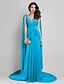 cheap Prom Dresses-Sheath / Column Elegant Dress Wedding Guest Prom Court Train Sleeveless Plunging Neck Georgette V Back with Criss Cross Side Draping 2023