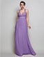 cheap Prom Dresses-Sheath / Column Elegant Dress Prom Wedding Party Floor Length Sleeveless V Neck Chiffon Backless Crisscross Back with Ruched Beading 2024