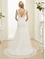 baratos Vestidos de Casamento-Sereia Bateau Neck Cauda Corte Renda / Tule Vestidos de casamento feitos à medida com Miçangas / Apliques / Estampa de LAN TING BRIDE® / Sem costas