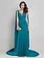 cheap Prom Dresses-Sheath / Column Elegant Dress Wedding Guest Prom Court Train Sleeveless Plunging Neck Georgette V Back with Criss Cross Side Draping 2023