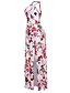 cheap Maxi Dresses-Women&#039;s Floral Maxi White Black Dress Summer Club Sheath Floral Halter Neck Black Cut Out Split S M