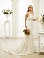 cheap Wedding Dresses-Mermaid / Trumpet Wedding Dresses V Neck Chapel Train Lace Spaghetti Strap Wedding Dress in Color Open Back See-Through with Sashes / Ribbons Bow(s) Pocket 2020