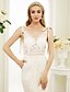 cheap Wedding Dresses-Mermaid / Trumpet Wedding Dresses V Neck Chapel Train Lace Spaghetti Strap Wedding Dress in Color Open Back See-Through with Sashes / Ribbons Bow(s) Pocket 2020