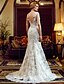baratos Vestidos de Casamento-Vestidos de noiva Cauda Corte Sereia Sem Manga Decote V Cetim Com Renda Faixa / Fita 2023 Vestidos de noiva