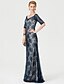 cheap Mother of the Bride Dresses-Sheath / Column V Neck Floor Length Lace Mother of the Bride Dress with Appliques by LAN TING BRIDE® / Illusion Sleeve