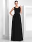 cheap Evening Dresses-A-Line Elegant Formal Evening Dress Illusion Neck Sleeveless Floor Length Chiffon Tulle with Appliques 2021