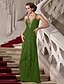 cheap Special Occasion Dresses-A-Line Celebrity Style Dress Formal Evening Military Ball Floor Length Sleeveless Plunging Neck Chiffon with Beading 2024