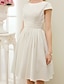 cheap Wedding Dresses-Little White Dresses Wedding Dresses Knee Length A-Line Short Sleeve Jewel Neck Satin With Sash / Ribbon 2023 Winter Bridal Gowns