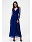 cheap Maxi Dresses-Swing Dress Long Sleeve Solid Colored Lace Split Spring Fall V Neck Lace Blue / Maxi
