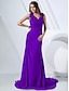 cheap Special Occasion Dresses-Sheath / Column Elegant Dress Formal Evening Sweep / Brush Train Sleeveless Cowl Neck Chiffon with Criss Cross Side Draping 2023