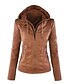 cheap Women&#039;s Outerwear-Women&#039;s Daily / Going out Basic Fall / Winter Plus Size Short Leather Jacket, Solid Colored Hooded Long Sleeve Leather Beige / Light Brown / Khaki 4XL / XXXXXL / XXXXXXL