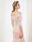 cheap Wedding Dresses-Mermaid / Trumpet Wedding Dresses Off Shoulder Court Train Floral Lace 3/4 Length Sleeve Wedding Dress in Color Floral Lace See-Through with Buttons 2020 / Illusion Sleeve