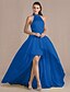 Χαμηλού Κόστους Βραδινά Φορέματα-Ίσια Γραμμή Ανοικτή Πλάτη See Through Επίσημο Βραδινό Φόρεμα Illusion Seckline Αμάνικο Ασύμμετρο Σιφόν Τούλι με Χάντρες Που καλύπτει 2020