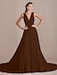 Χαμηλού Κόστους Βραδινά Φορέματα-Γραμμή Α Κομψό Επίσημο Βραδινό Μαύρο γκαλά Φόρεμα Λαιμόκοψη V V Πίσω Χαμηλή Επιστροφή Αμάνικο Μακριά ουρά Ζορζέτα με Πλισέ 2022