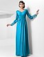 cheap Evening Dresses-Sheath / Column Elegant Formal Evening Military Ball Dress V Neck Long Sleeve Floor Length Chiffon with Buttons Criss Cross Beading 2020