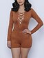 cheap Women&#039;s Jumpsuits &amp; Rompers-Women&#039;s Lace up Club Deep V Black Light Brown Romper, Solid Colored M L XL Cotton Long Sleeve Summer