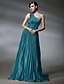 cheap Special Occasion Dresses-A-Line Elegant Dress Prom Sweep / Brush Train Sleeveless One Shoulder Stretch Satin with Pleats Appliques 2022