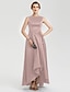 billige Aftenkjoler-a-line minimalistisk kjole gallakjole asymmetrisk ærmeløs bådhals satin v ryg med læg