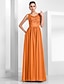 Χαμηλού Κόστους Βραδινά Φορέματα-Γραμμή Α Κομψό Επίσημο Βραδινό Φόρεμα Λαιμός ψευδαίσθησης Αμάνικο Μακρύ Σιφόν Τούλι με Διακοσμητικά Επιράμματα 2021