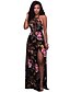 cheap Maxi Dresses-Women&#039;s Floral Maxi White Black Dress Summer Club Sheath Floral Halter Neck Black Cut Out Split S M