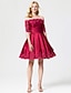 cheap Cocktail Dresses-Ball Gown Lace Up Holiday Homecoming Cocktail Party Dress Off Shoulder Half Sleeve Knee Length Lace Over Satin with Sash / Ribbon Pleats 2021 / Prom