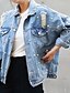cheap Women&#039;s Jackets-Women&#039;s Denim Jacket Daily Fall Regular Coat Shirt Collar Jacket Long Sleeve Solid Colored Light Blue