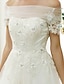 baratos Vestidos de Casamento-Salão Vestidos de noiva Cauda Escova Linha A Manga Curta Ombro a Ombro Renda Com Miçangas Apliques 2023 Vestidos de noiva
