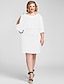 cheap Cocktail Dresses-Sheath / Column Plus Size Wedding Guest Cocktail Party Dress V Neck Half Sleeve Knee Length Chiffon with Ruched Crystals 2021