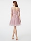 cheap Cocktail Dresses-Ball Gown Beautiful Back Holiday Homecoming Cocktail Party Dress Illusion Neck Half Sleeve Knee Length Tulle with Sash / Ribbon Appliques