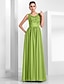 cheap Evening Dresses-A-Line Elegant Formal Evening Dress Illusion Neck Sleeveless Floor Length Chiffon Tulle with Appliques 2021