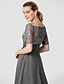 cheap Evening Dresses-A-Line Elegant Holiday Cocktail Party Formal Evening Dress Off Shoulder Short Sleeve Floor Length Chiffon Lace with Sash / Ribbon Beading 2020 / Illusion Sleeve