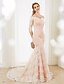 cheap Wedding Dresses-Mermaid / Trumpet Wedding Dresses Off Shoulder Court Train Floral Lace 3/4 Length Sleeve Wedding Dress in Color Floral Lace See-Through with Buttons 2020 / Illusion Sleeve