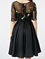 cheap Special Occasion Dresses-Ball Gown Black Dress Dress Holiday Homecoming Knee Length Half Sleeve Illusion Neck Satin with Sash / Ribbon Pleats 2024