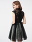 cheap Special Occasion Dresses-A-Line / Fit &amp; Flare Illusion Neck Short / Mini Tulle Little Black Dress / Beautiful Back Cocktail Party / Prom Dress with Beading / Appliques by TS Couture®
