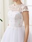 cheap Wedding Dresses-Ball Gown Jewel Neck Floor Length Lace Over Tulle Cap Sleeve Country / Romantic Illusion Detail / Plus Size / Backless Made-To-Measure Wedding Dresses with Beading 2020